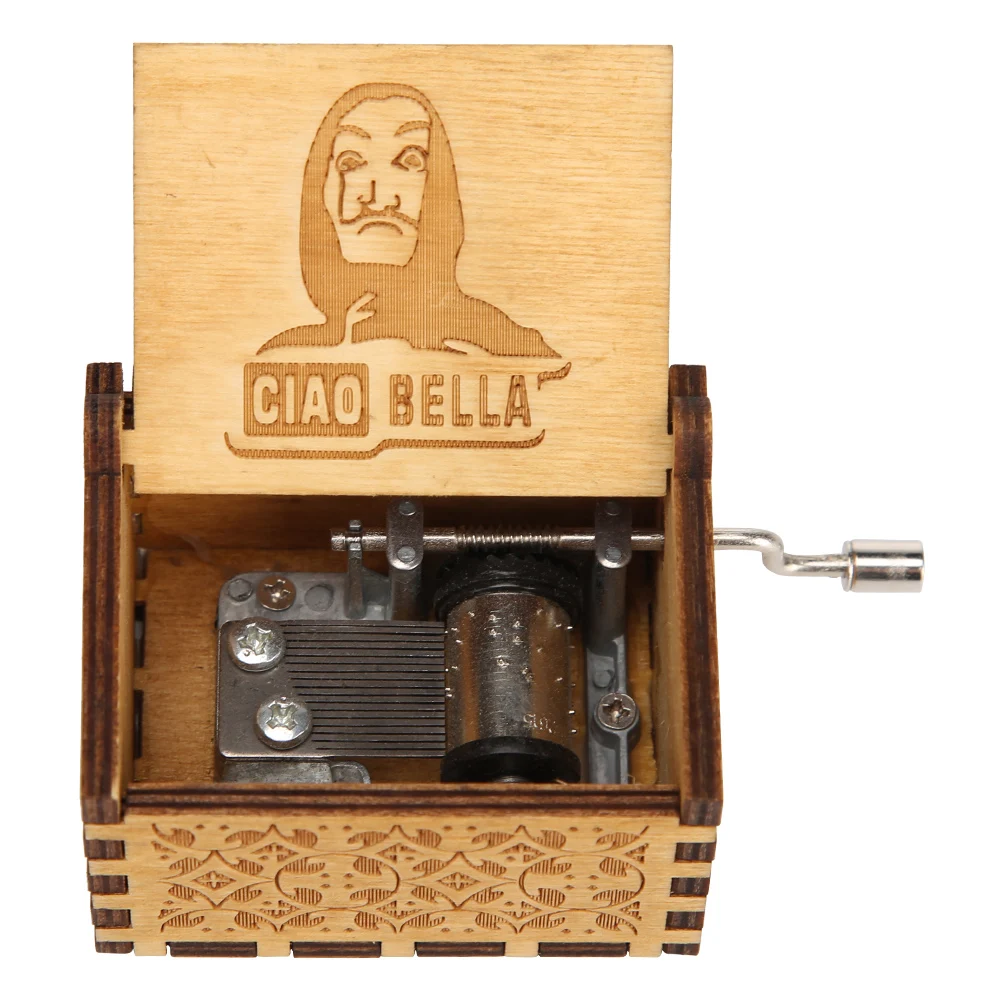music box Retro Carved Hand Cranked Music Box Creative Chic Wooden Hand Cranked Music Box Household Home Decor Halloween Christmas Gifts