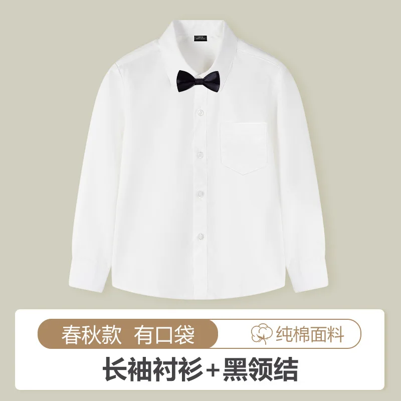 الأولاد الأبيض قمصان طويلة الأكمام القطن الأطفال بلوزة بيضاء حجم 110-180 في سن المراهقة الصبي مرحلة الزفاف حفلة التخرج ازياء