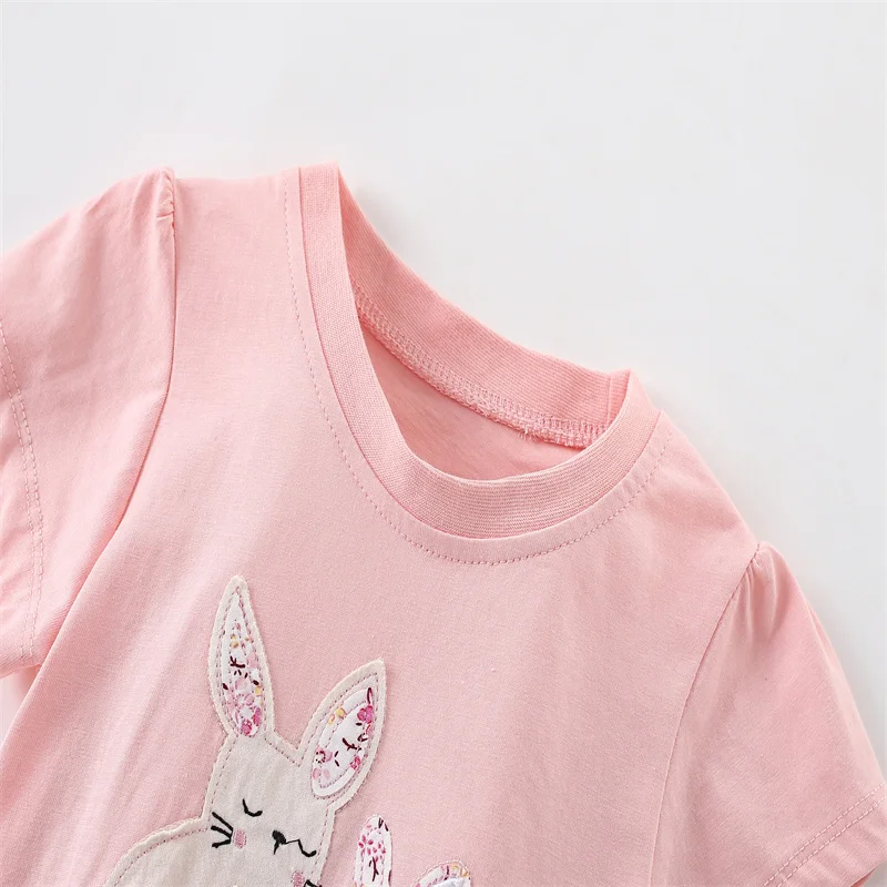Jumping Meters 3-8T New Arrival Bunny Embroidery Hot Selling Cotton Summer Girls Tshirts Baby Clothes Children's Tees Tops 4