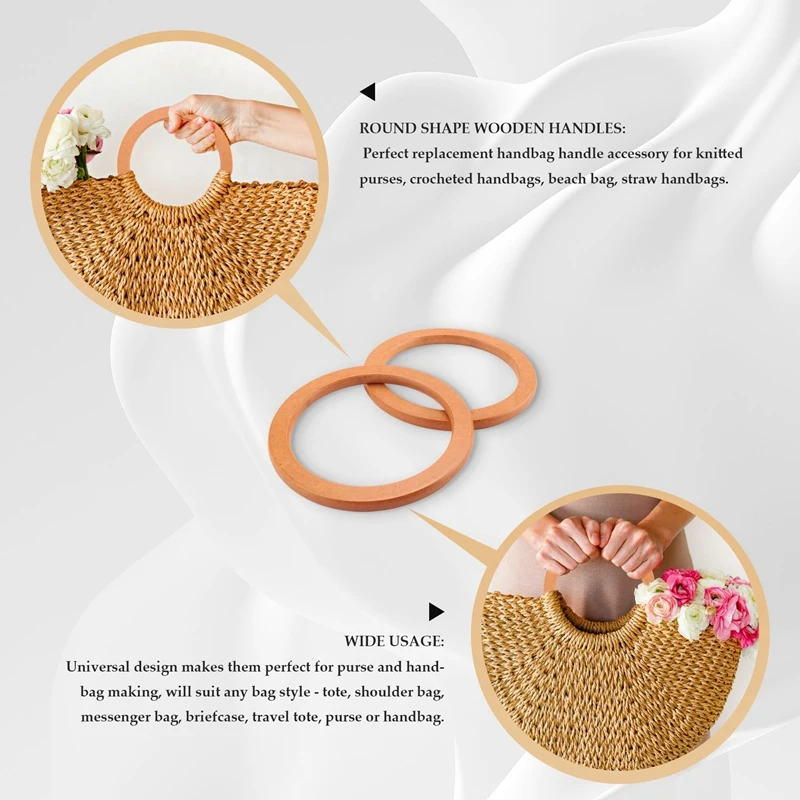 4PCS Wooden Round Shaped Handles Replacement For Handmade Bag Handbags Purse Handles