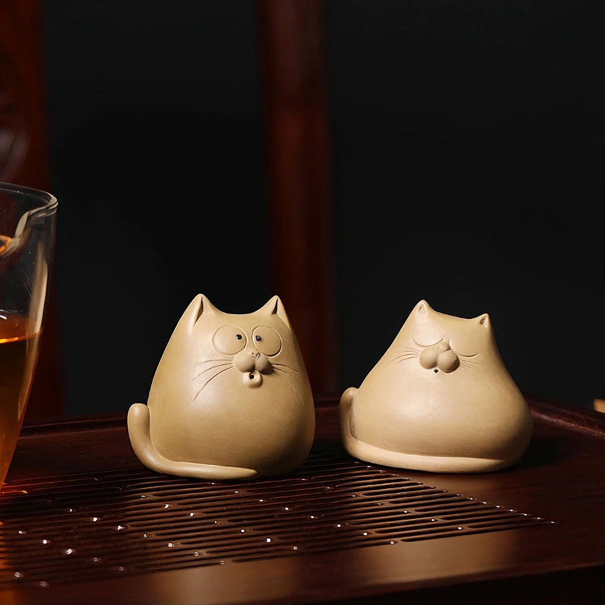 차 예술 자주색 점토 고양이 티 펫 작은 장식품 창의적이고 재미있는 일본식 뚱뚱한 고양이 티 펫 홈 티 트레이 데스크탑 티 테이블 장식