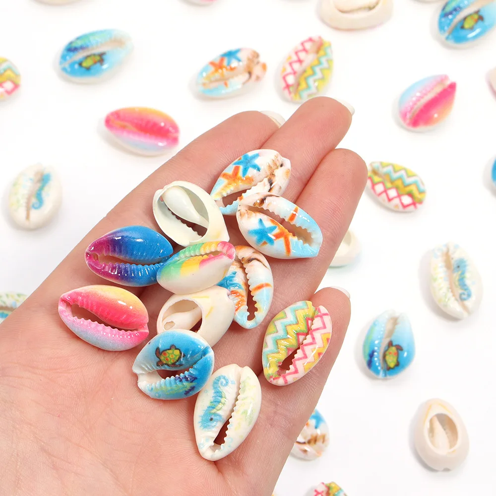 10-50pcs Mix Color Painted Natural Sea Shells Conch Beads For Sandy Beach Jewelry Making DIY Necklace Bracelet, natural shell ornaments