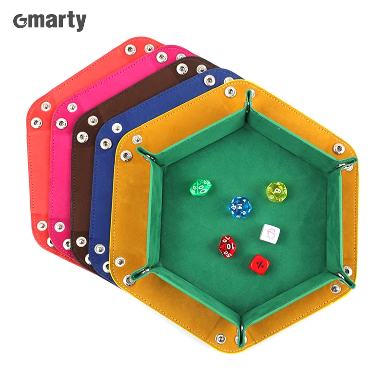 

Hexagonal Velvet Dice Tray Foldable Storage Box Pu Tray Desktop Storage Box Tabletop Game Accessories