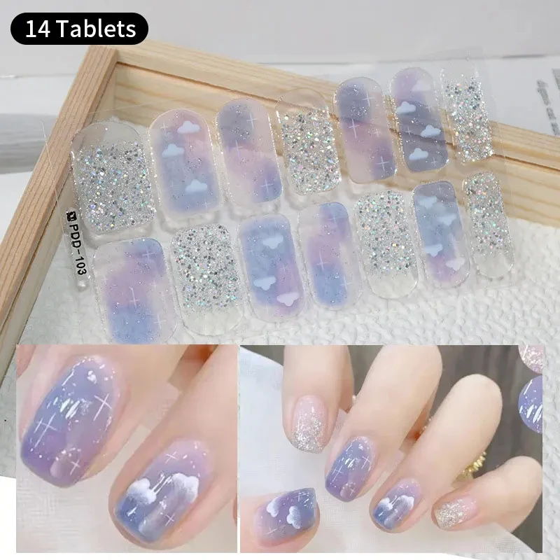 1pc DIY Baking-free Nail Stickers Long-Lasting Solid Color Fresh Flowers Christmas Autumn Nail Strips Patch Full Cover Decal