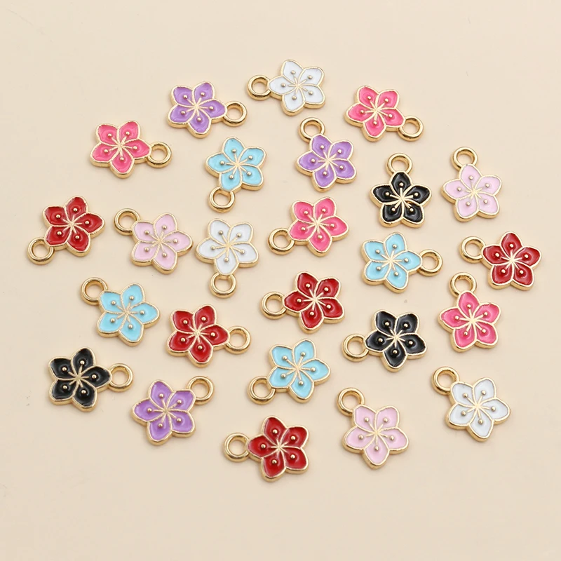 Vibrant Multi-Color Alloy Flower Charms for Jewelry Making - Set of 50