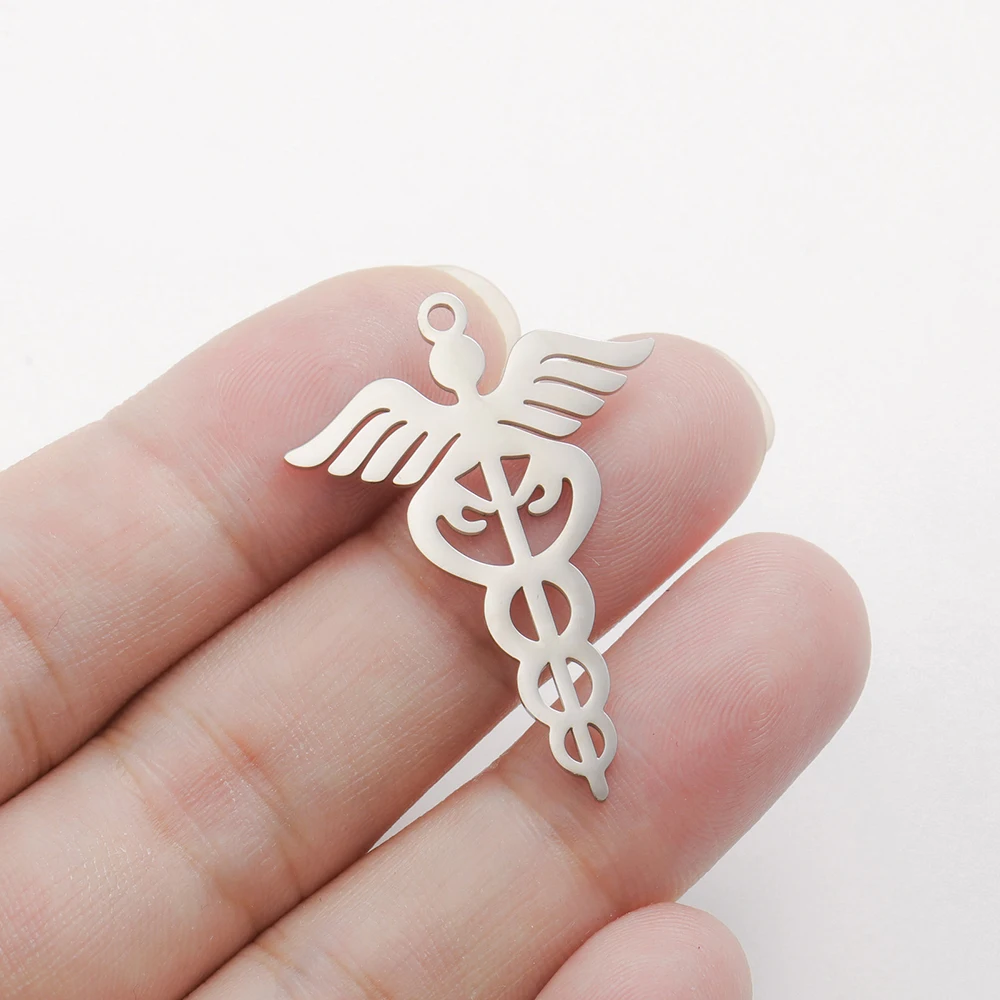Dawapara Caduceus-Symbol-Anhänger für Halskette, Ohrringe, heilendes medizinisches Symbol, DIY-Charms, Edelstahl-Zubehör – Detail 5