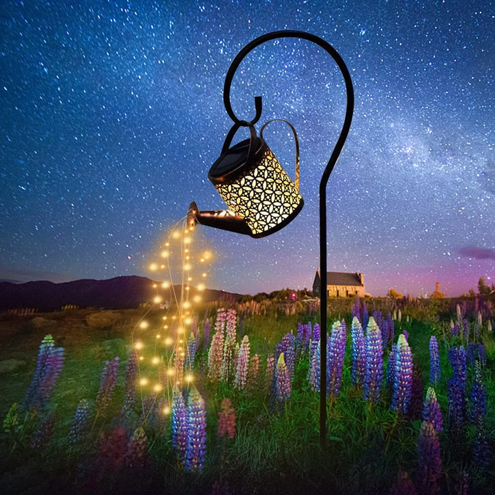 Description Picture 6 of itemSolar Watering Can Lights Waterproof Outdoor LED Shower Fairy Lamp Hanging Retro Metal Lantern for Garden Lawn Decoration