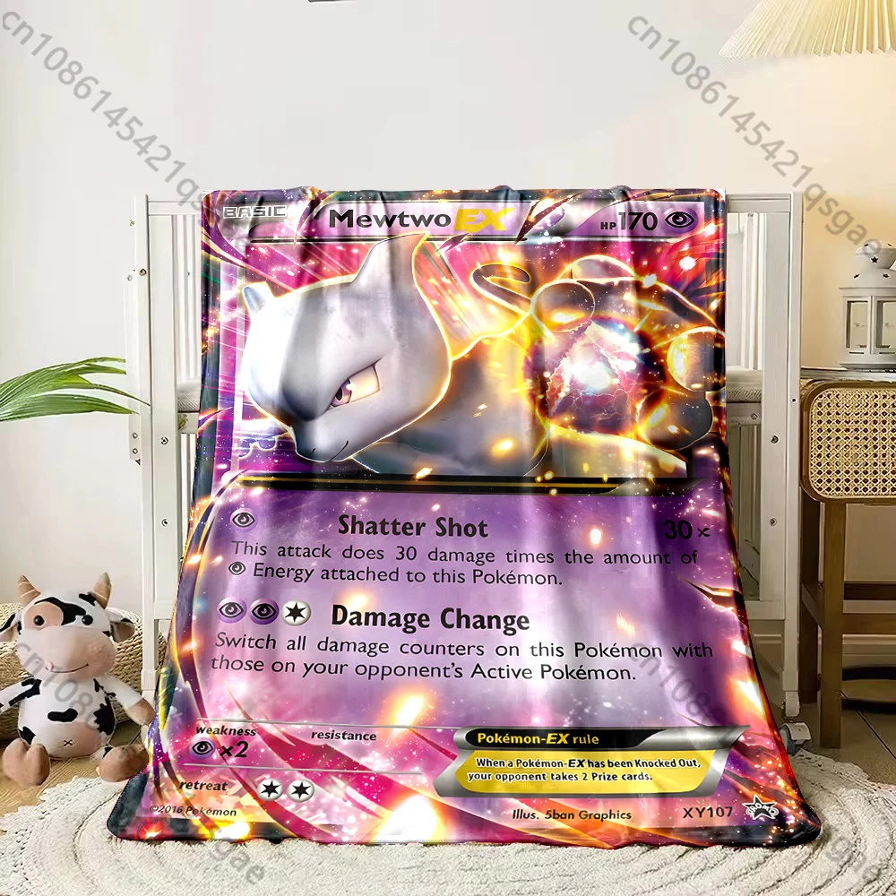1PC Pokémon Game Card  Mewtwo Print Blanket Adult Children Warm Blankets Home Travel Car Soft and Comfortable Blanket for Gifts 2