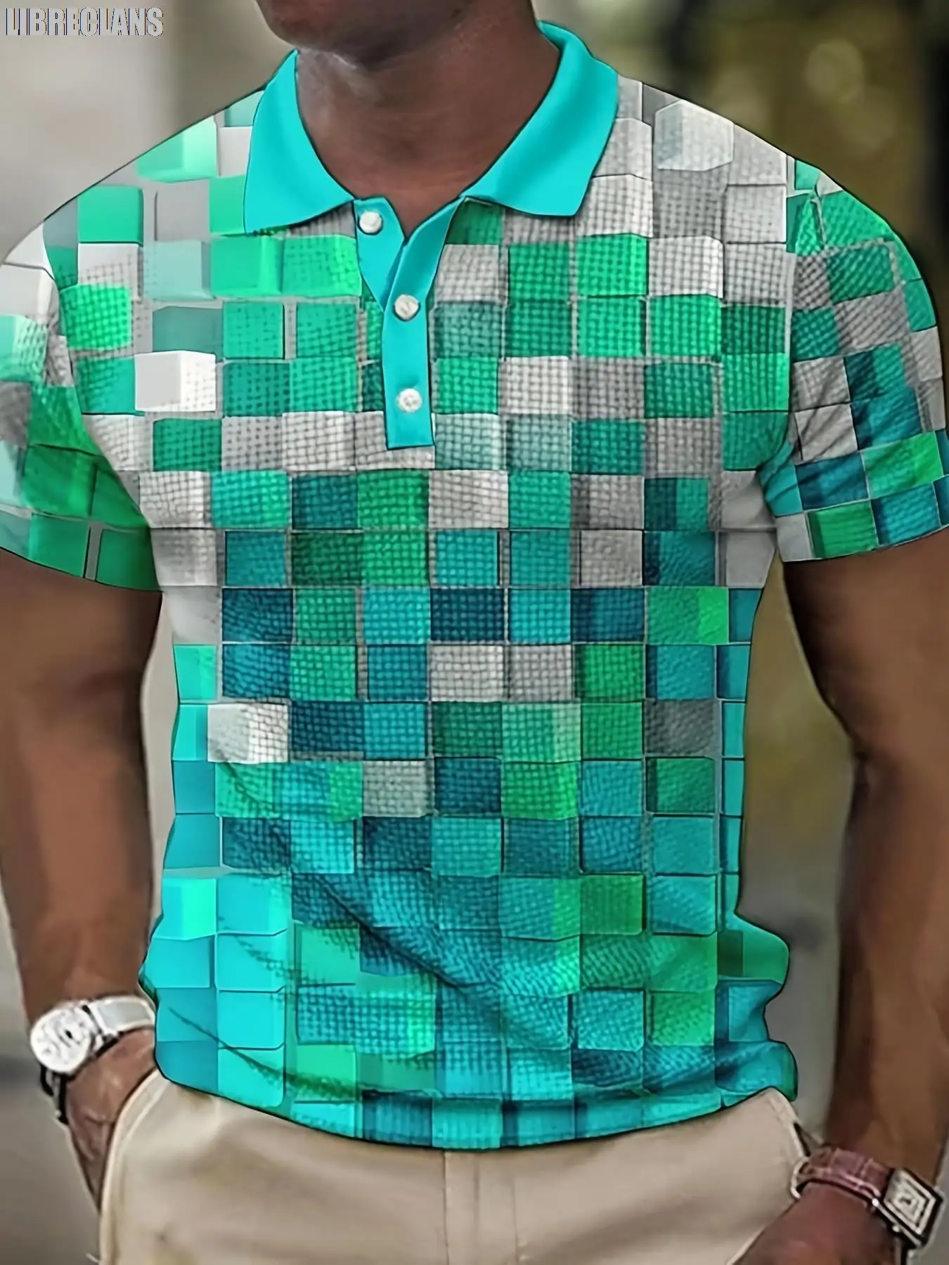 3D Men\'s Checker Print Polo Shirt Summer New Men\'s Short Sleeve Plus Size Fashion Lightweight Comfortable and Breathable Top