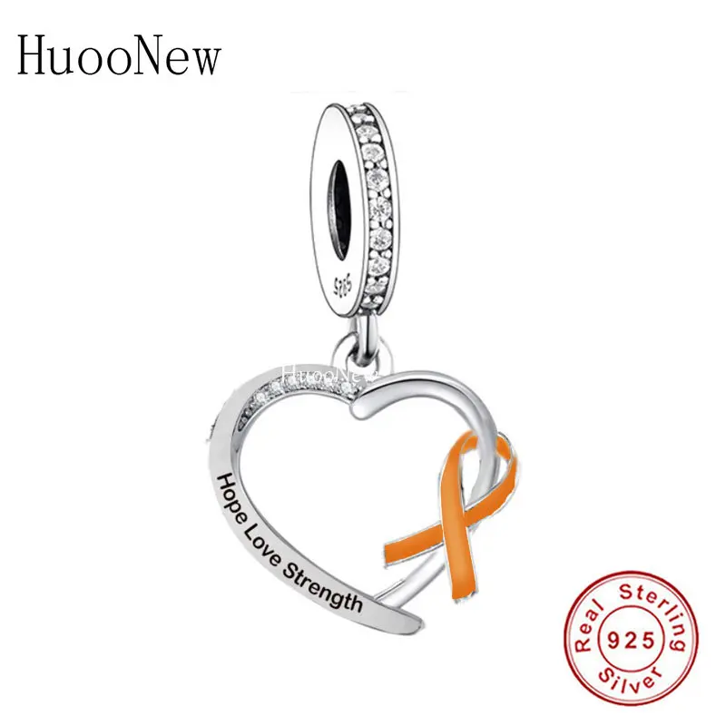 

Fit Original Pan Charms Bracelet 925 Sterling Silver Hope Love Strength Orange Ribbon Cancer Awareness Bead For Making Berloque