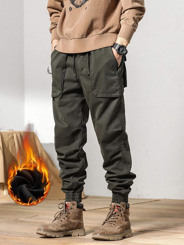 

Winter Men's Cargo Pants 2022 New Multi-Pockets Thick Warm Fleece Trousers Male Streetwear Slim Casual Cotton Thermal Joggers