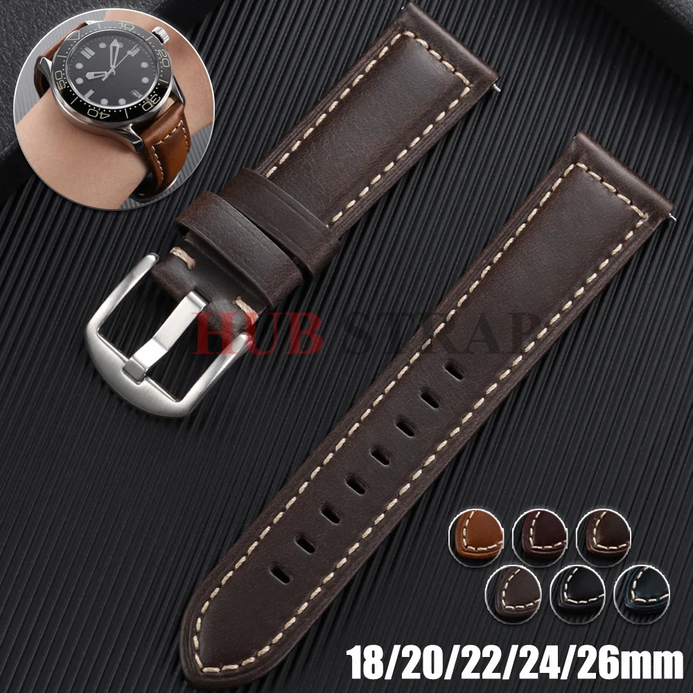 Vintage Leather Oil Wax Discoloration Watchband - Universal Replacement Sport Strap