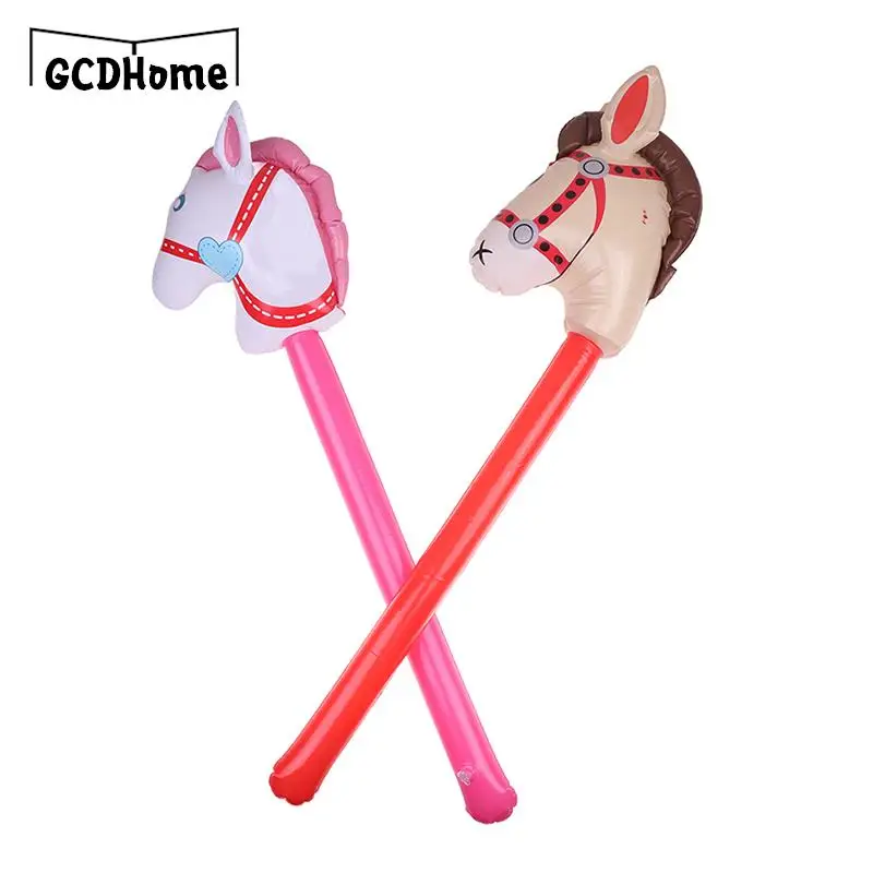 Hot Sale 1pc Inflatable Stick Horse Head Pony Stick Balloon Cowboy Cowgirl Farm Animal Themed Birthday Party Decor Gift Toy