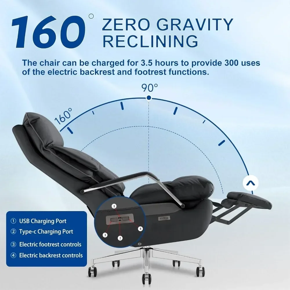 Dual-Motor Office Chair with Foot Rest,Electric Reclining,Office Chair,Office Chair,High Back Swivel,400LBS PU Computer Chair 5
