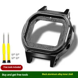 Aluminum Alloy Inner Shell Replacement for Small Square Watch with Tool (Aluminum alloy Black)