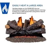 Ventless Fireplace Logs Set Remote Control Dual Fuel 33000 BTU Natural Gas Liquid Propane Stacked Red Oak Hand-Painted Ceramic 2