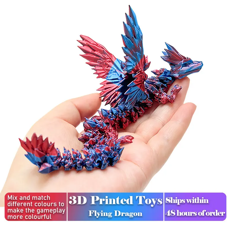 3D Printed Dragon with Movable Wings - Office Desk Accessory, Creative Home Decor, Perfect Christmas Present Holiday Gift 1