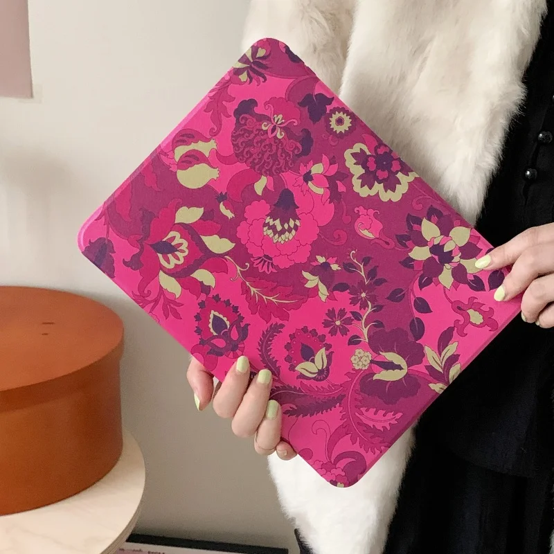 360 Rotating Vintage Boho Floral Tablet Case with Pencil Holder