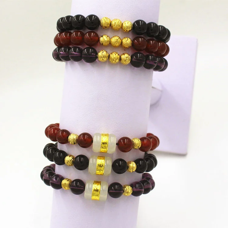 

Fashion European Dollar Gold Jewelry Couple Bracelet Vietnam Sand Gold Transfer Crystal Unfaring Age Beads for Men and Women