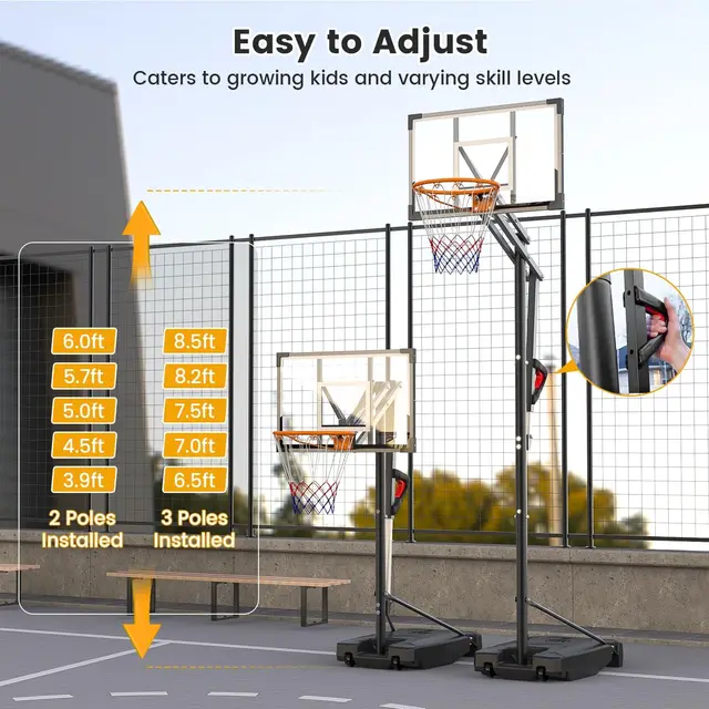 8.5ft Adjustable Portable Basketball Hoop with HDPE Backboard & Wheels for Kids/Teens/Adults