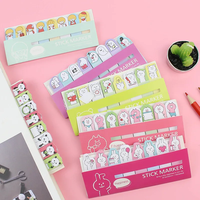 

8pcs Cartoon Sticky Notes Memo Pad Self Adhesive Label Sticky Tabs Book Tabs Office School Page Marker Student Index Tabs