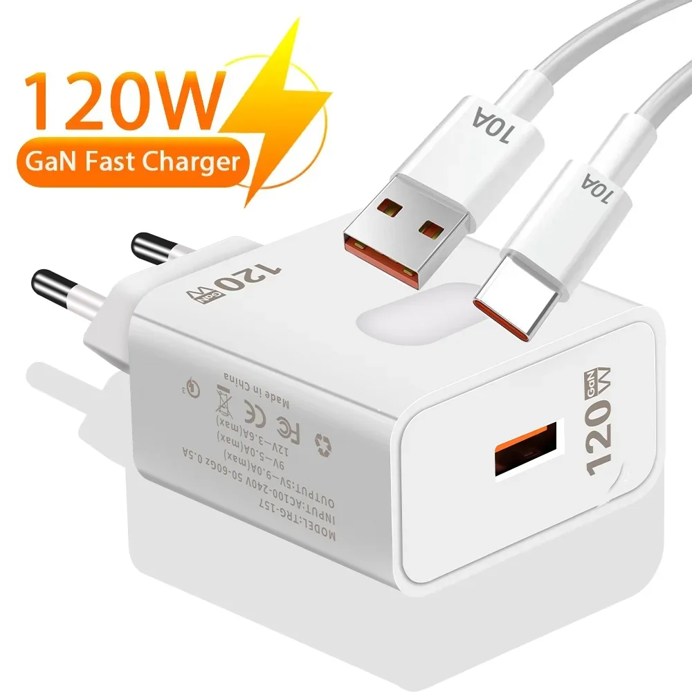 GaN – chargeur USB 120W, Charge rapide, câble QC3.0 Type C, adaptateur mural pour téléphone portable, pour Huawei Samsung Xiaomi Oneplus
