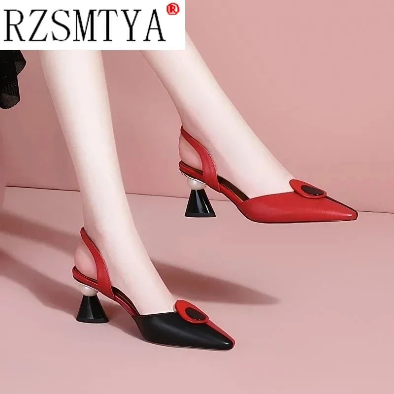 Pointed Women Sandals Spring Summer Mid Heel Hollow Shoes Women's Shoes Size 41