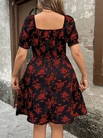 Plus Size Floral VNeck Dress Short Sleeve A-Line Midi Effortlessly Elegant for Day to Night Daily Wear - Image 2