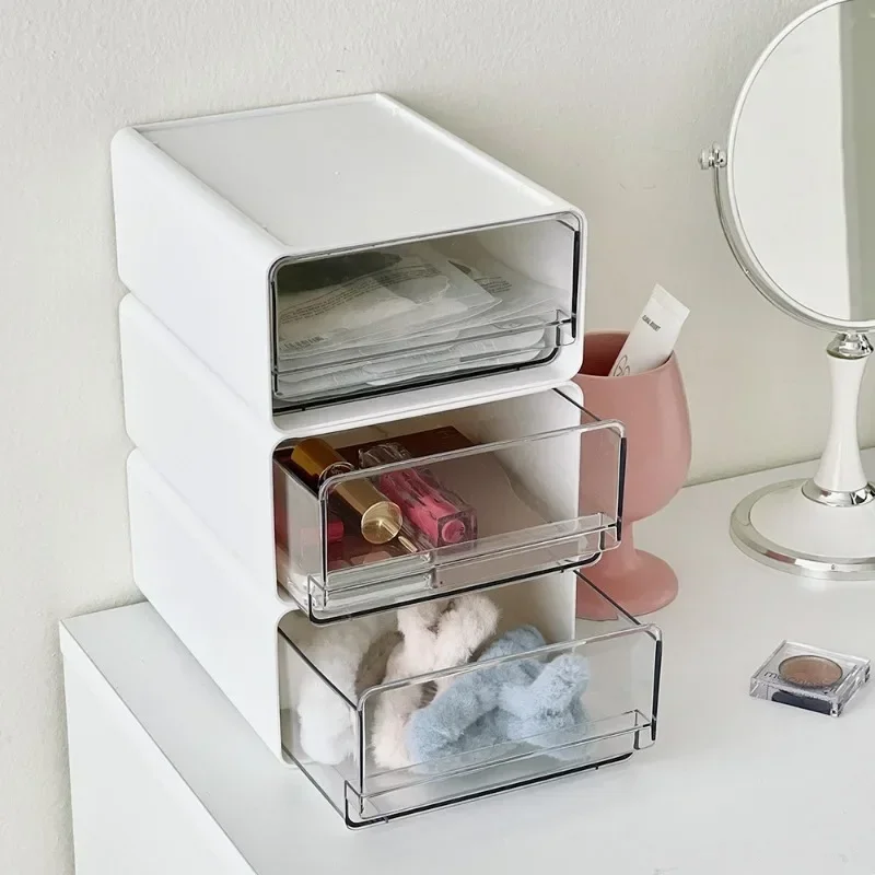 Storage Box Organizer Drawers Desktop Transparent Plastic Office File Storage Boxes Stackable Combination Organizer Cabinet