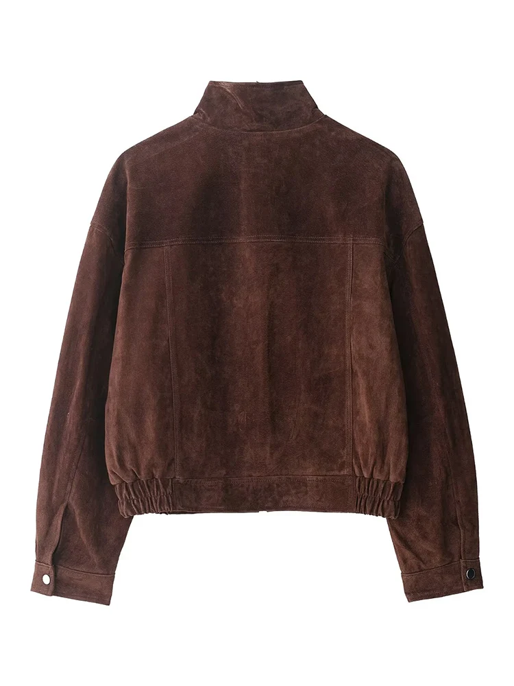 Women Suede Jacket 2025 New Spring Fashion Long Sleeve Zipper Loose Coat Chic Female High Street Outerwear ﻿