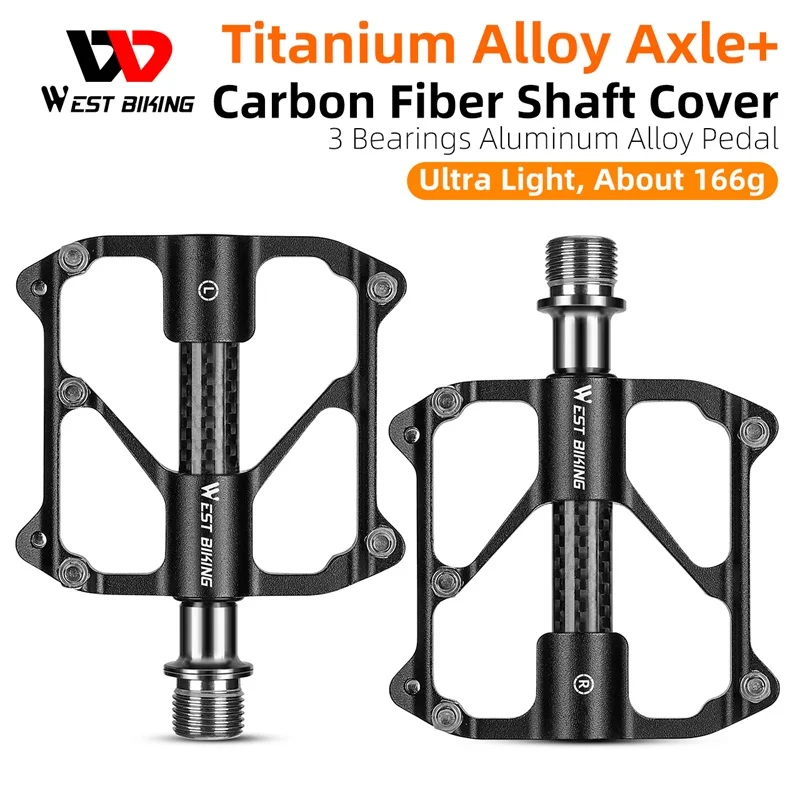 

WEST BIKING Ultralight Bicycle Pedals 3 Bearing Titanium Alloy Axle MTB BMX Pedals Non-slip Carbon Fiber Tube Road Bike Pedals