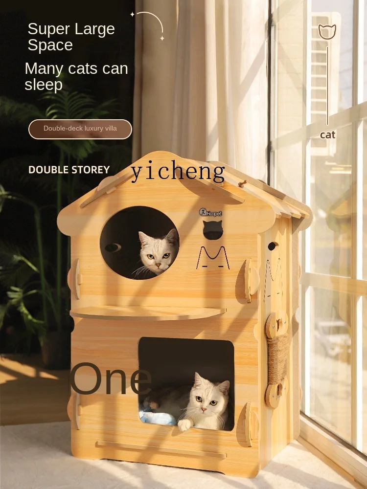 

Tqh Cat Nest Four Seasons Universal Double-Layer Summer Closed Multi-Cat Family Cat House