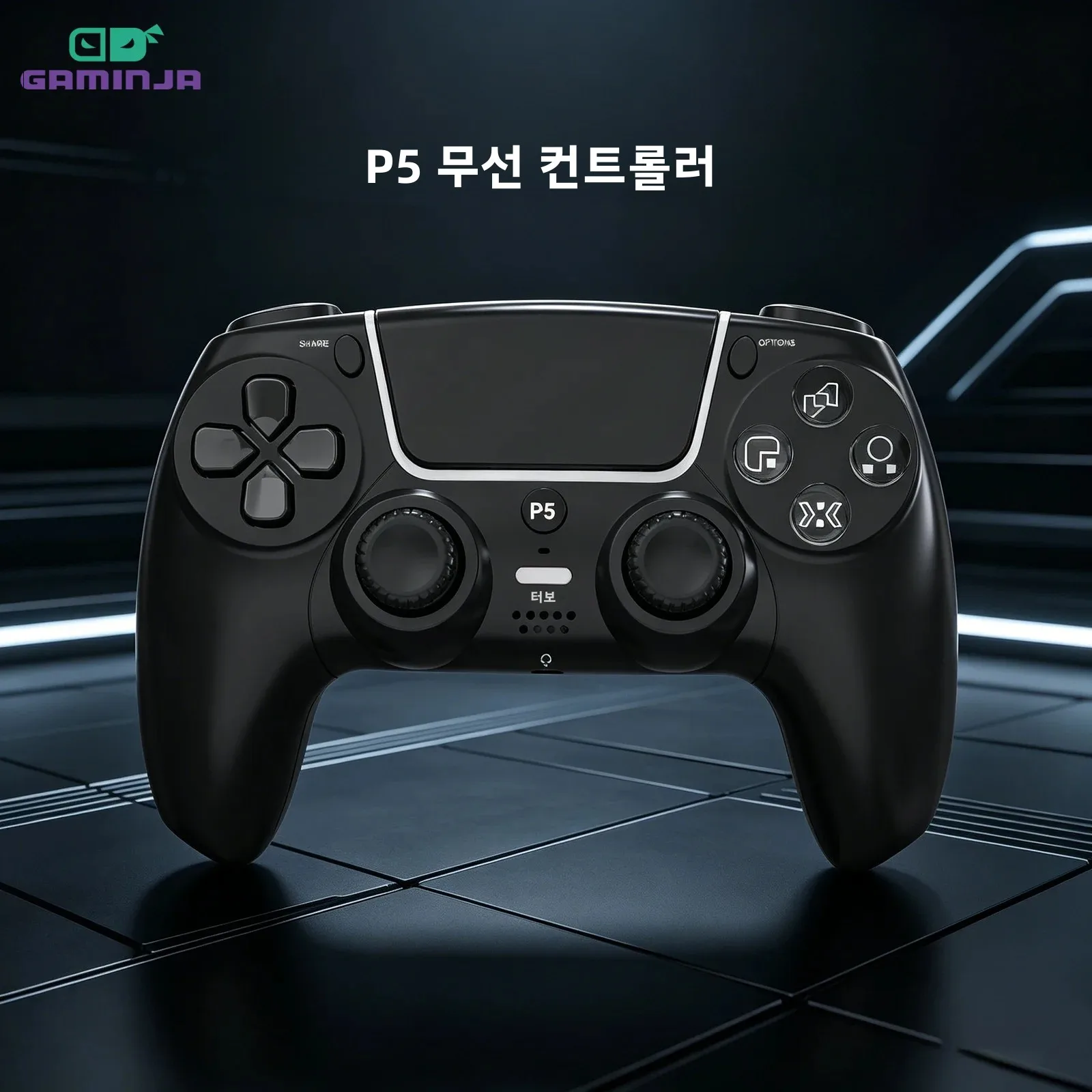 GAMINJA P50A 무선 게임 컨트롤러 블루투스 게임패드(듀얼 쇼크 진동 기능 포함) PS5용 6축 자이로 3.5mm 잭 터보