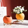 A74P-Small Flower Vase Set Of 3, Modern  Vase For Living Room Decor Yellow Blue Orange Round Vase For Faux Flowers 2