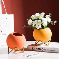 A74P-Small Flower Vase Set Of 3, Modern  Vase For Living Room Decor Yellow Blue Orange Round Vase For Faux Flowers 2