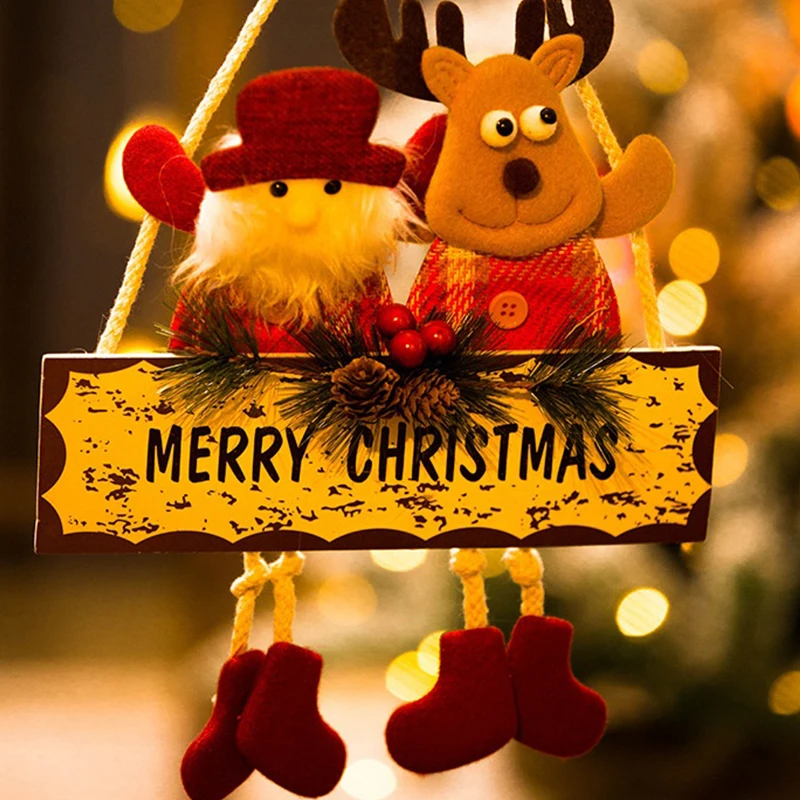Wooden Santa, Snowmen Reindeer Hanging Decoration for Christmas Door; New Year XmasTree Home Ornament Indoor Layout Scene