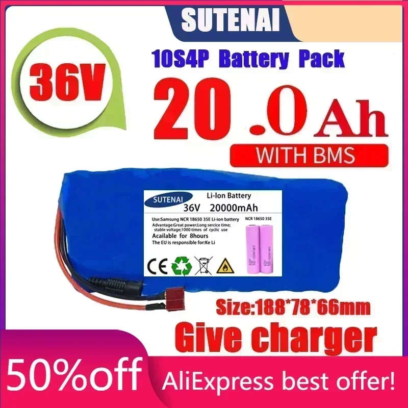 

Original 36V battery 10S4P120Ah battery pack 500W high power battery 42V 120000mAh Ebike electric bike BMS+42V2A Charger