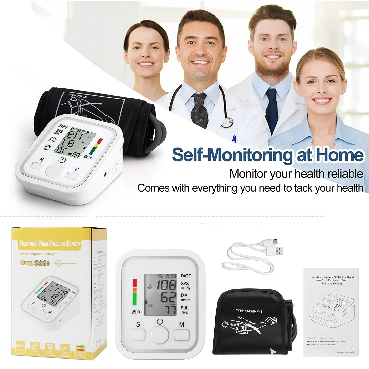 Portable Medical Automatic Upper Arm BP Control Machine For Home