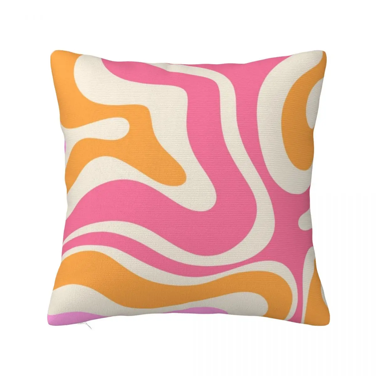 

Retro Modern Liquid Swirl Abstract Pattern Pink Orange Marigold Cream Throw Pillow home decor items