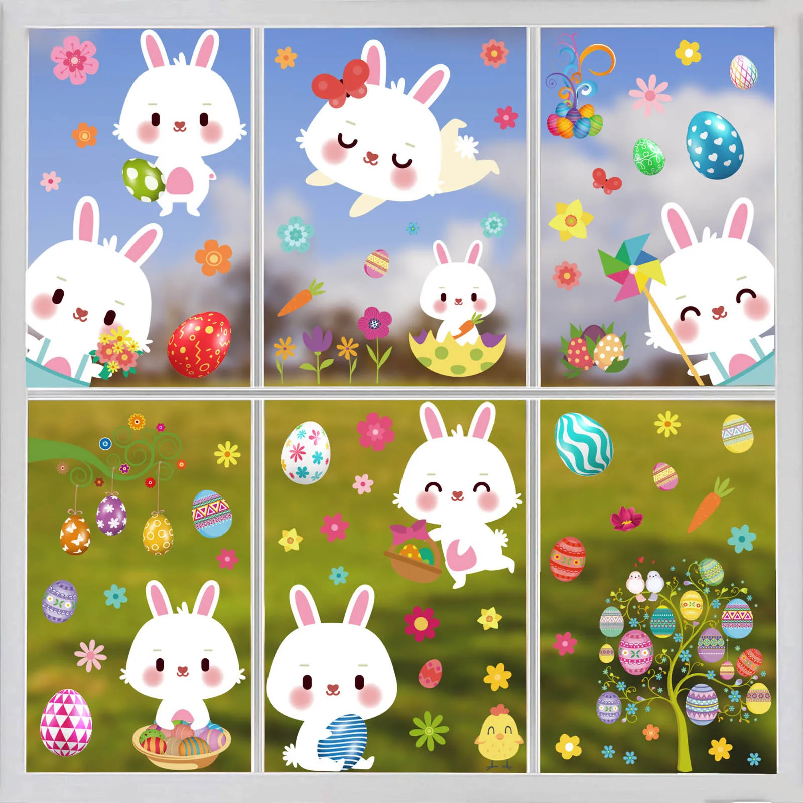 Happy Easter Window Stickers Rabbit Eggs Chick Wall Stickers Easter