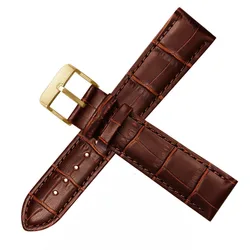 Elegant Universal Leather Watch Strap with Butterfly Buckle - Black & Brown Adjustable Bracelet - 17mm - Width (Brown golden)