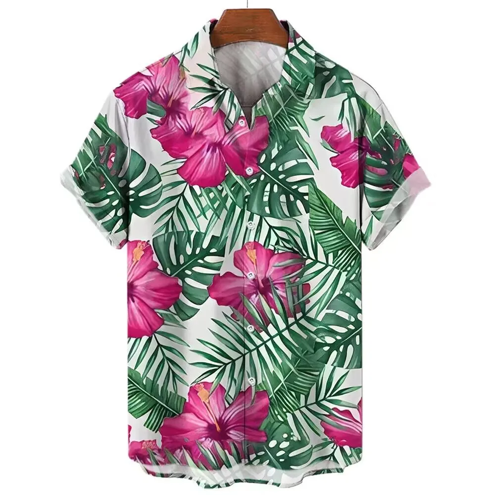 

New 3D tropical plant printed men's shirt, fashionable and loose fitting short sleeved summer refreshing shirt 003