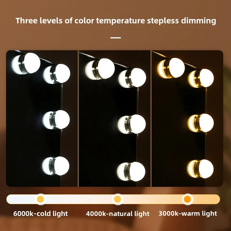 Cross-border hot-selling European square led cosmetic mirror 14 beads Hollywood wrought iron mirror with light bulb desktop smar