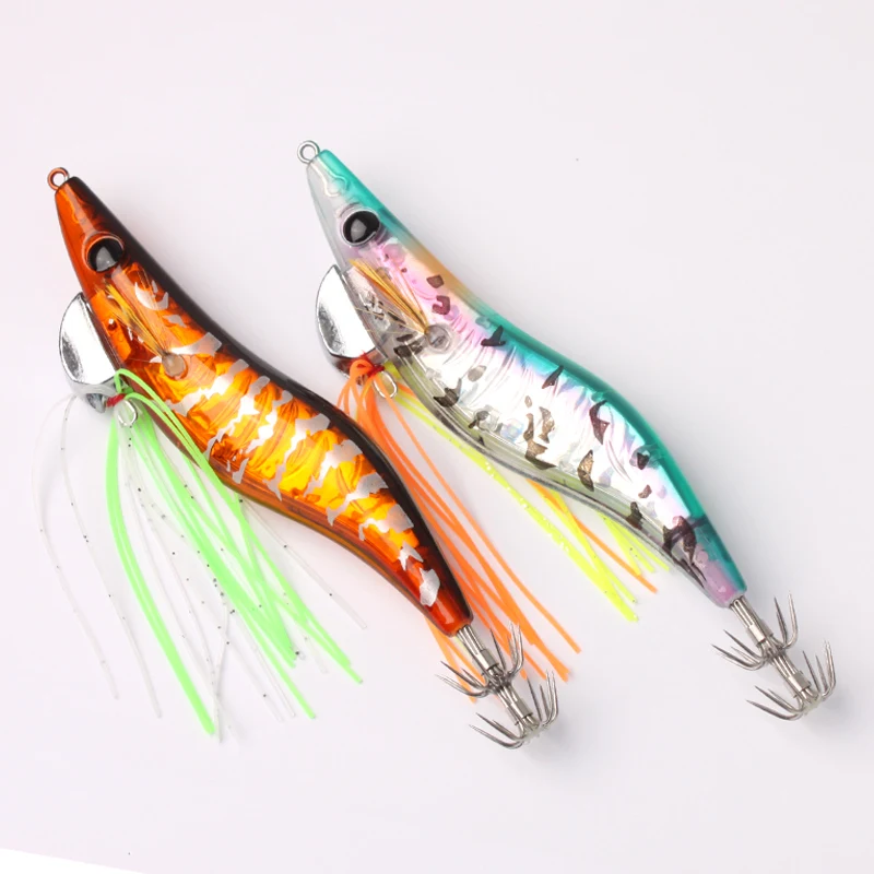Kawa 1pc Wood Shrimps Squid Lures 21g 110mmFishing Squid Hook Eging Fishing Artificial Bait For Fishing Squid Octopus Culterfish