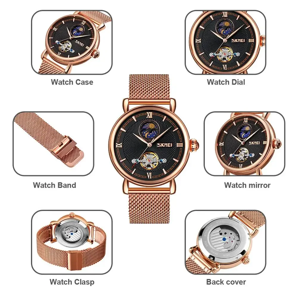 SKMEI 9220 Fashion Waterproof Mechanical Watch Tourbillon Hollow Out Full-Automatic Men's Steel Band Watch