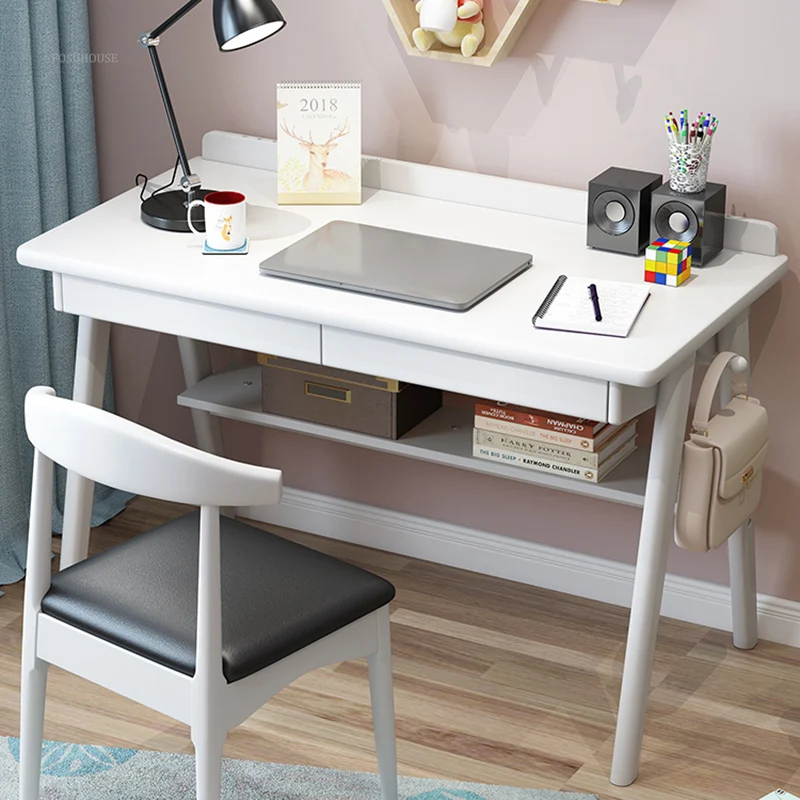 Nordic solid wood computer desk for home bedroom student reading desk small apartment office furniture