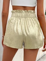 Khaki Women's Oversized Woven Solid Color Casual Shorts Comfortable Loose Fit High Waist Knee-Length Summer Fashion Khaki - Image 2