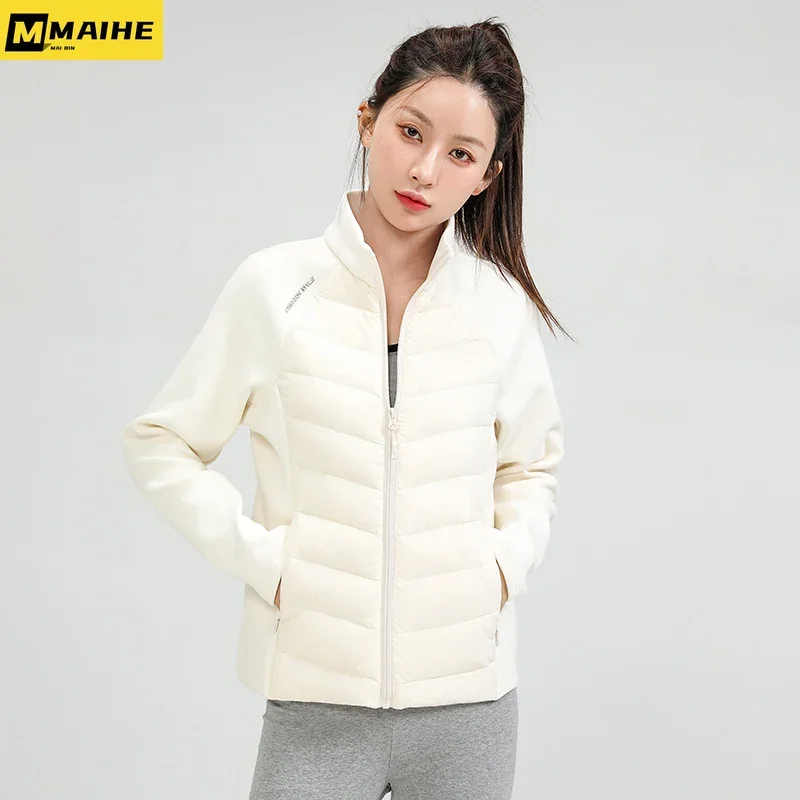 Y2K Winter 90 Duck Down Coat Women Men's Light Luxury Sports High Collar Down Jacket Women's Short Knitted Stitching Warm Coat
