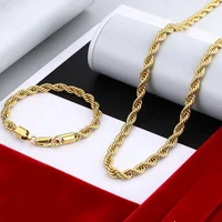 2 pièces mode 18K or 4MM corde torsadée chaîne collier Bracelets ensemble de bijoux pour homme femmes cadeau de vacances accessoires de mariage fête 1