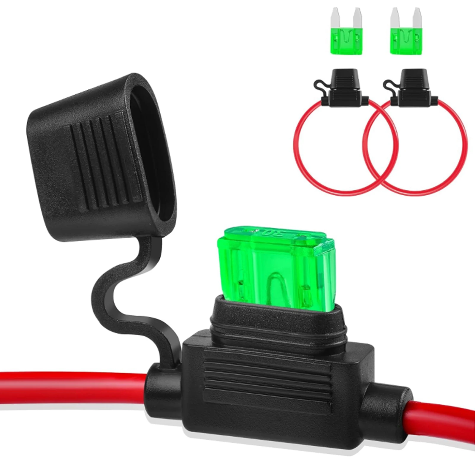 JatilEr Portafusibles En Línea 12V 5 Piezas – 12AWG Impermeable Con Fusibles Incluidos – Para Coche, Camión, Barco Y Caravana (ATO/ATC)